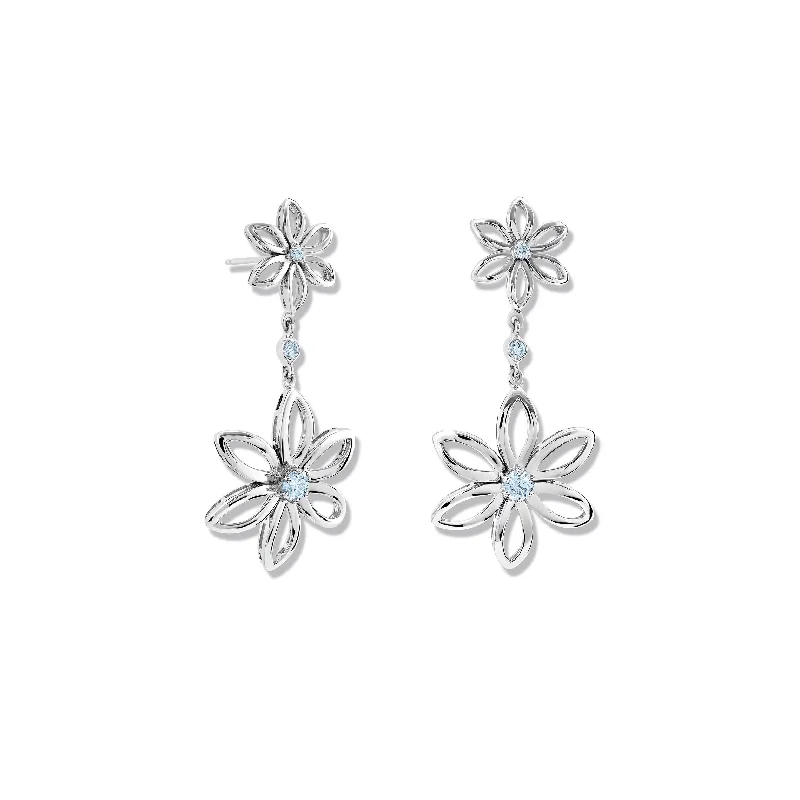 Multi-Colored Earrings-Fleur de Lys Double Earrings Silver - Blue Topaz