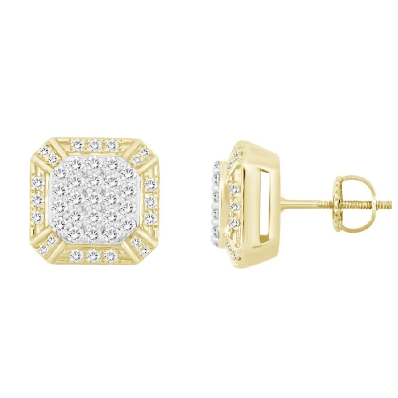 Hoop Earrings for Women-LADIES STUD EARRINGS 1.00CT ROUND DIAMOND 10K YELLOW GOLD