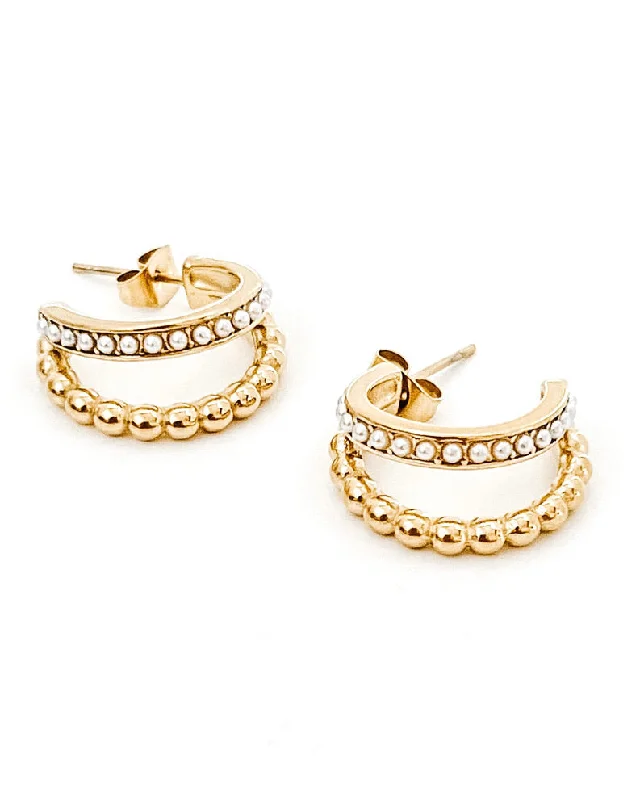 Silver Stud Earrings-Enzo Gold Pearl Hoop Earrings