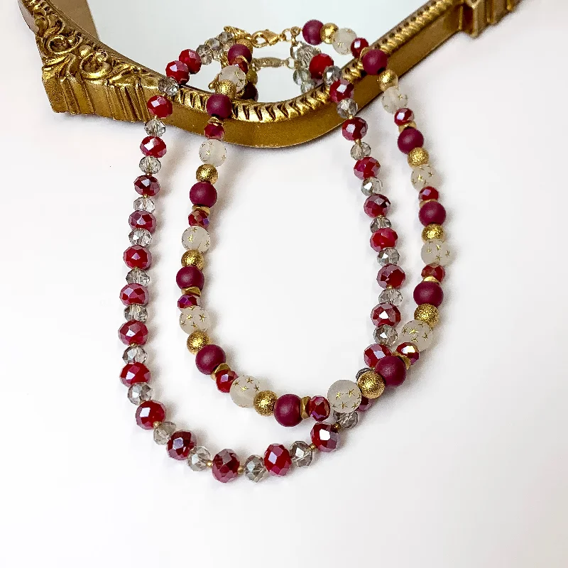 NYC Dream Multi Strand Maroon Necklace