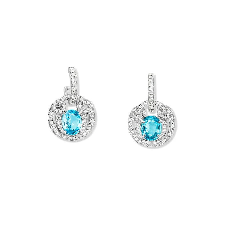 Cute Flower Earrings-Frida Earring Drops 18ct White Gold - Blue Zircon & Diamond