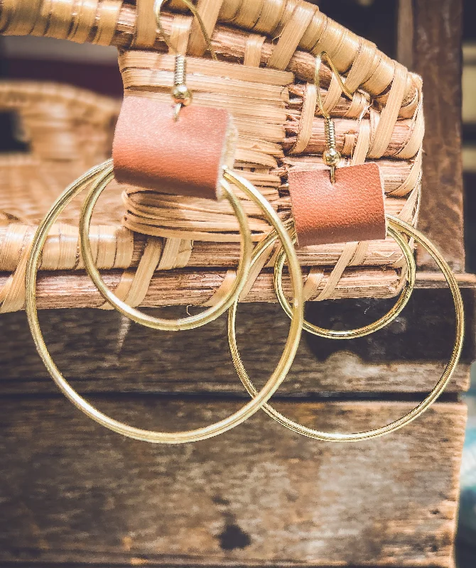 Luxurious Gold Earrings-Beautiful Leather Hoop Earrings- Gold or Silver