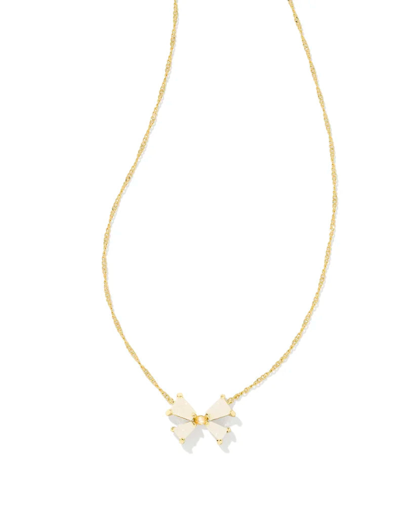 Kendra Scott | Blair Gold Bow Small Short Pendant Necklace in Iridescent Drusy