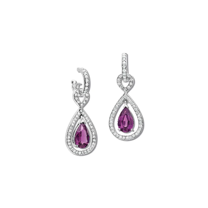 Silver Chain Earrings-Octavia Margarita Earring Drops 18ct White Gold - Umbalite Garnet & Diamond