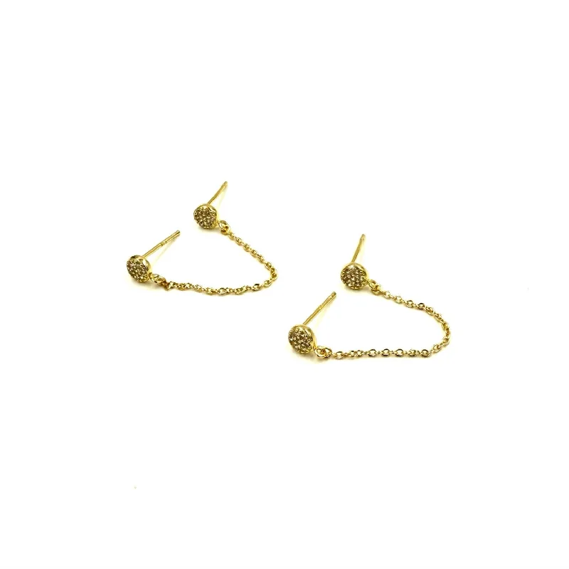 Gothic Style Earrings-Ashley Gold Sterling Silver Gold Plated CZ Disc Double Post Drop Earrings