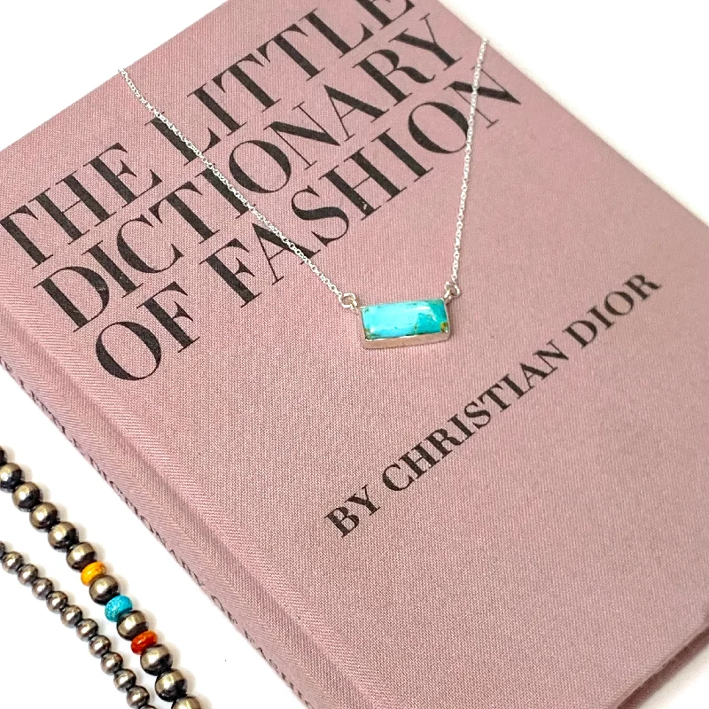 Hada Collection | Handmade Sterling Silver Kingman Turquoise Bar Mini Pendant Necklace