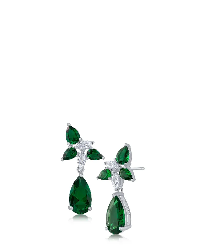 Diamond Drop Earrings-Pear CZ Cluster Drop Earrings