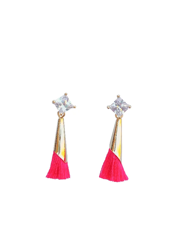 Classic Pearl Studs-Crystal Post with Small Tassel Drops