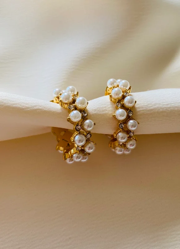 Heart-Shaped Stud Earrings-MAYA Modern Pearl and Crystal Hoop Earrings