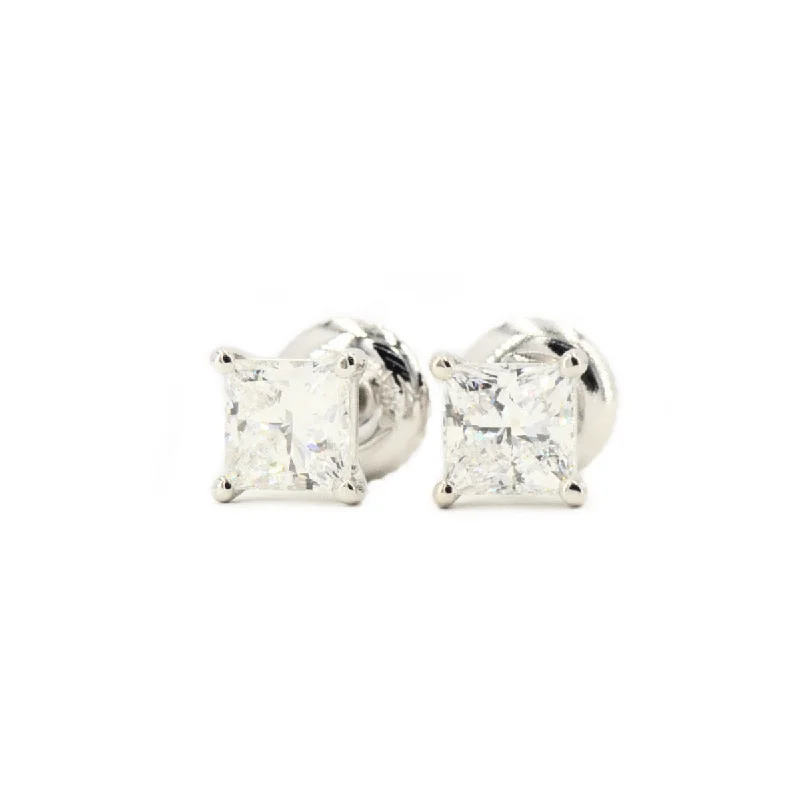 Metal Hoop Earrings-Custom 1.50ctw Princess Cut Diamond Stud Earrings