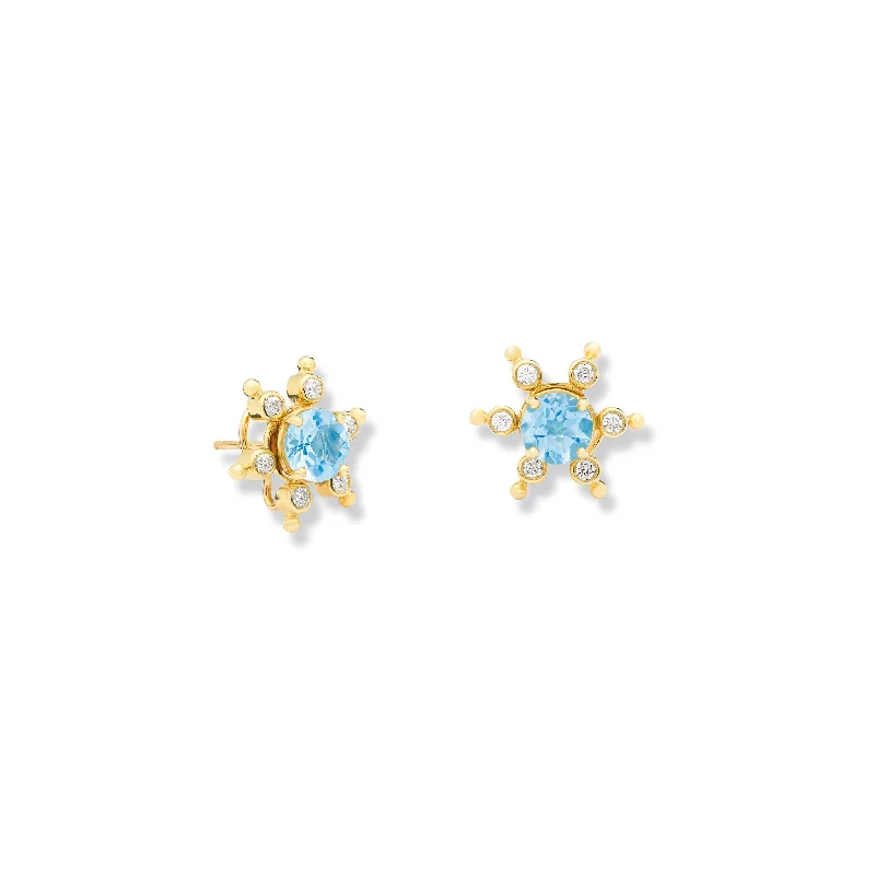 Cute Stud Earrings-Cactus Earring Halos Yellow Gold - Diamond