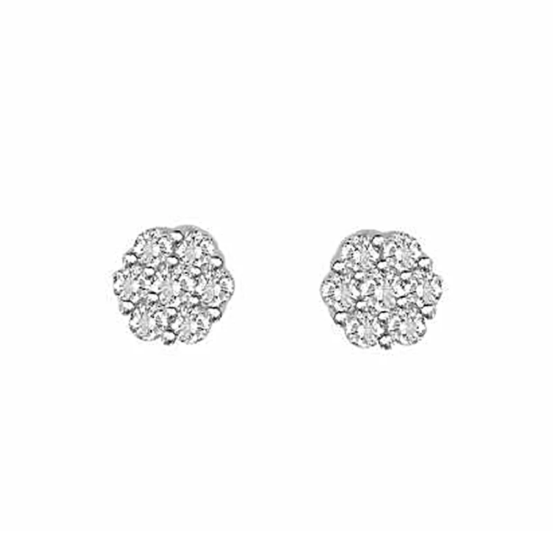 Chic Ear Huggers-LADIES FLOWER EARRINGS 0.25CT ROUND DIAMOND 14K WHITE GOLD