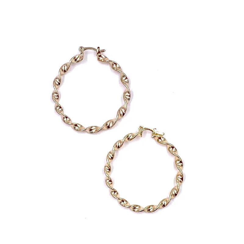 Minimalist Hoop Earrings-Ashley Gold Stainless Steel Gold Plated Twisted Design Hoop Earrings