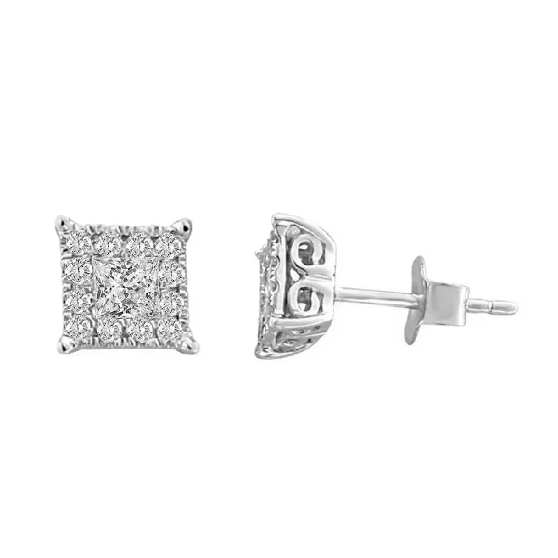 Customizable Earrings-LADIES EARRINGS 0.50CT ROUND/PRINCESS DIAMOND 14K WHITE GOLD