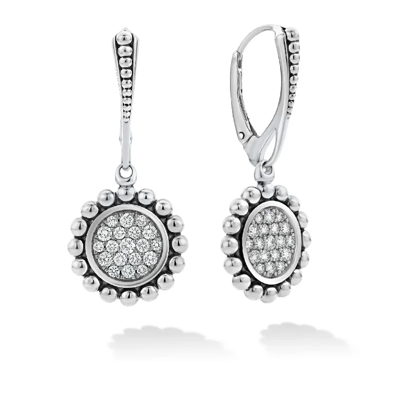 Oval Drop Earrings-Caviar Spark Small Caviar Circle Diamond Drop Earrings