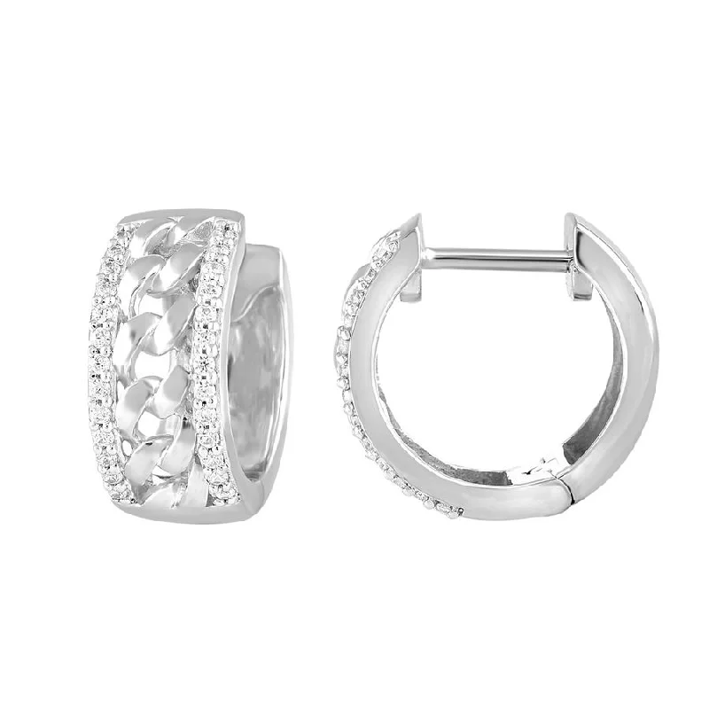 Sparkling Diamond Earrings-MEN'S HOOPS EARRINGS 0.20CT ROUND DIAMOND 10K WHITE GOLD