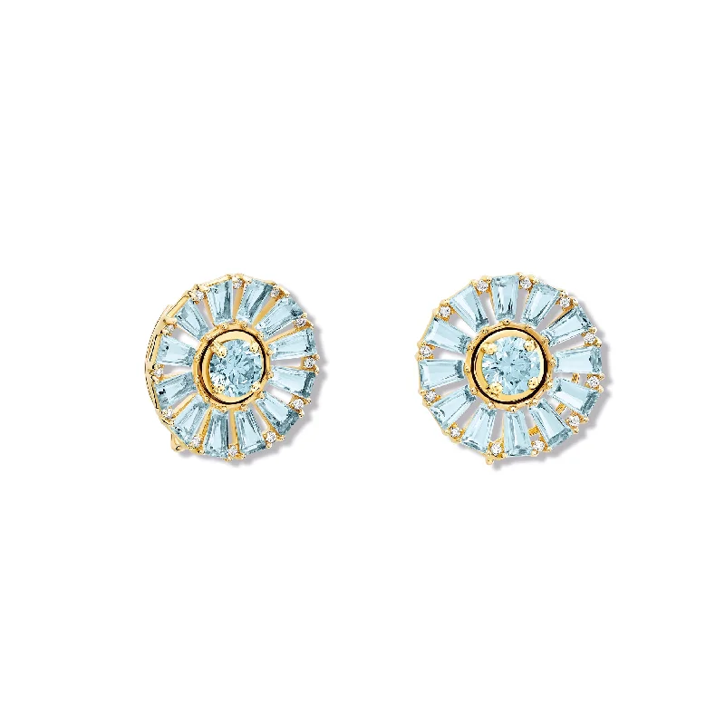 Heart-Shaped Stud Earrings-Roi Soleil Earring Halos Yellow Gold - Blue Topaz & Diamond