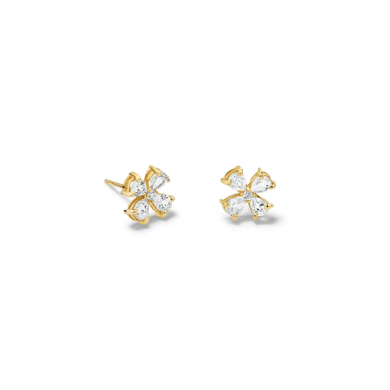 Ethnic Style Earrings-Klover Small Earrings Yellow Gold - White Topaz & Diamond