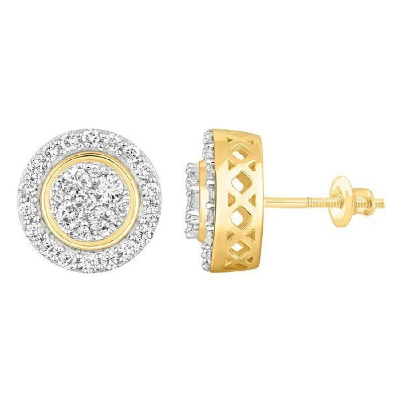 Geometric Hoop Earrings-LADIES STUD EARRINGS 1.00CT ROUND DIAMOND 10K YELLOW GOLD