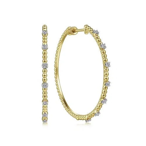 Elegant Gemstone Earrings-14K Yellow Gold 40mm Diamond Classic Hoop Earrings