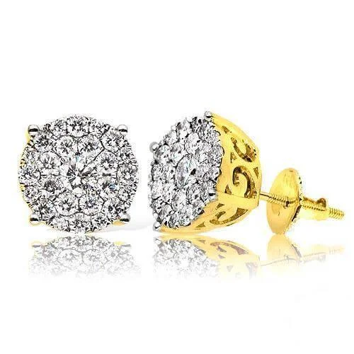 Flower Earrings-JDTKCL1006Y- 14KY 1.60 CTTW DIAMOND CLUSTER EARRINGS