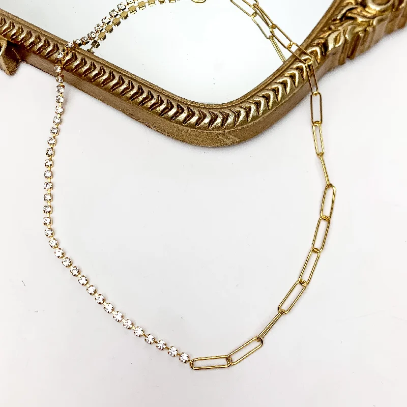 Drama Queen Gold Tone Necklace With Clear Crystals