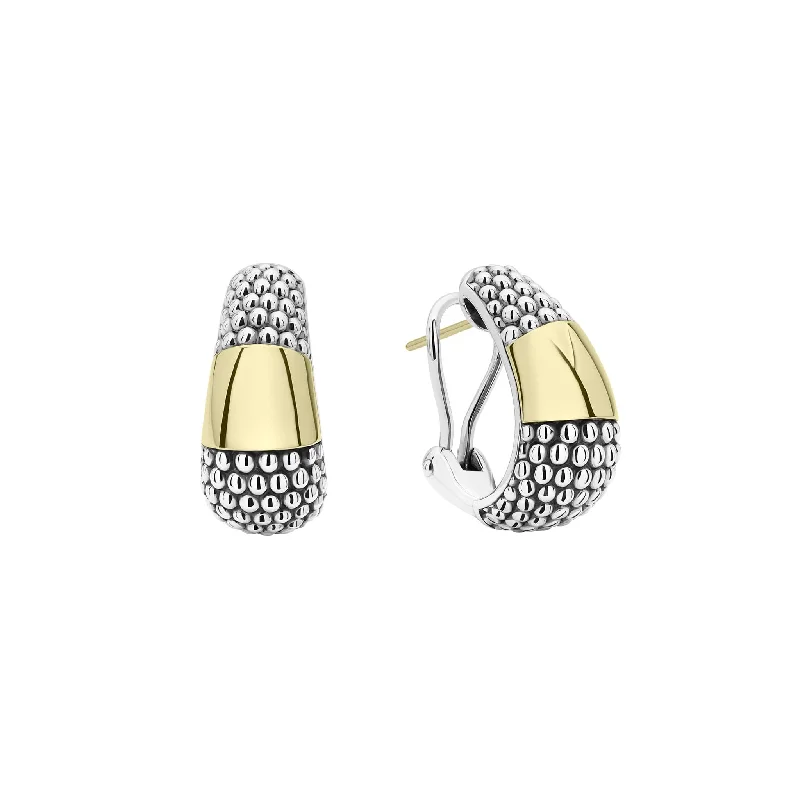 Modern Geometric Earrings-High Bar Two-Tone Caviar Omega Clip Earrings