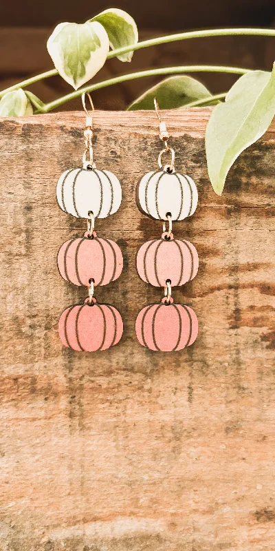 Silver Chain Earrings-Beautiful Fall and Autumn Wooden Pumpkin Earrings