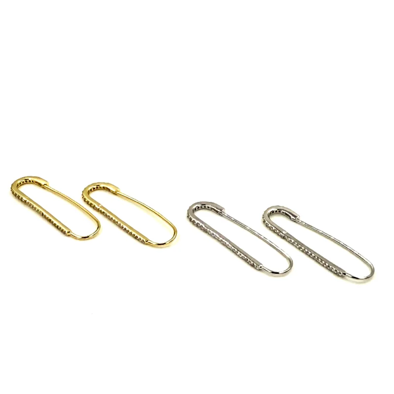 Chic Gold Stud Earrings-Ashley Gold Sterling Silver Drop CZ Safety Pin Earrings