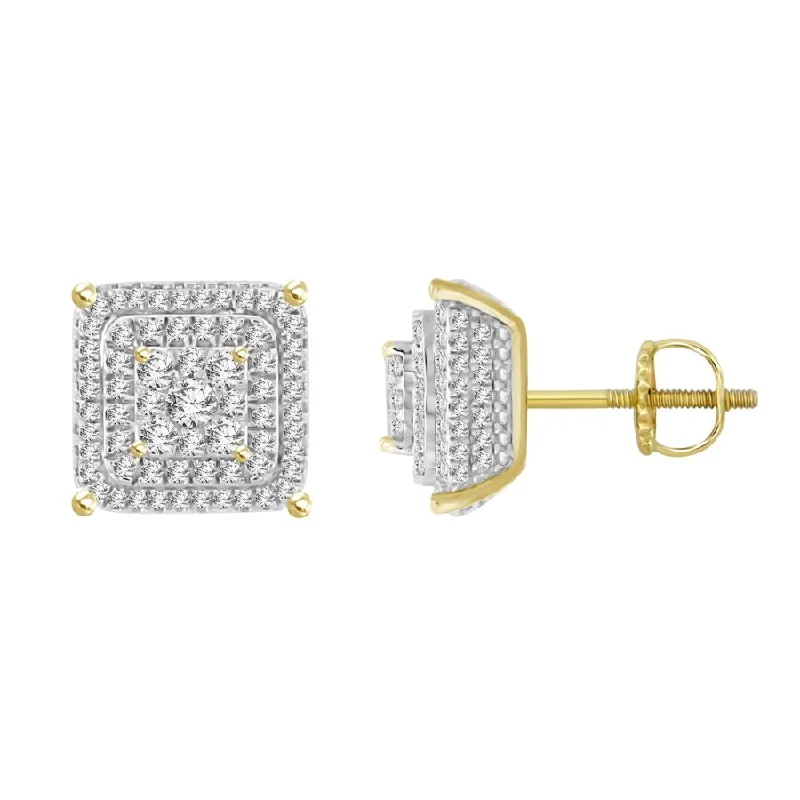 Oval Drop Earrings-LADIES STUD EARRINGS 1.00CT ROUND DIAMOND 10K YELLOW GOLD