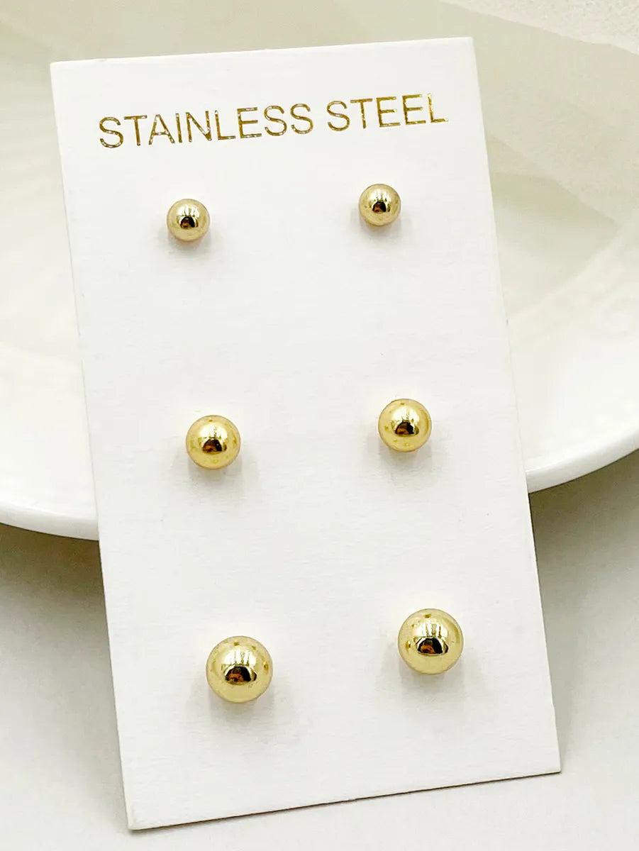 1 Set Cute French Style Sweet Round Enamel Plating Inlay Stainless Steel Artificial Pearls Zircon Gold Plated Ear Studs