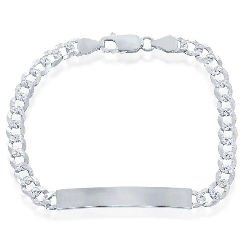 Classic Men's Bracelet - Sterling Silver 5mm Pave Curb Chain ID | S-5124