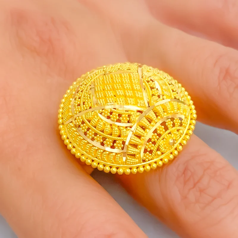 Attractive Checkered 22k Gold Statement Ring