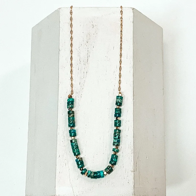 Gold Chain Necklace with Pipestone Inspired Segment in Turquoise