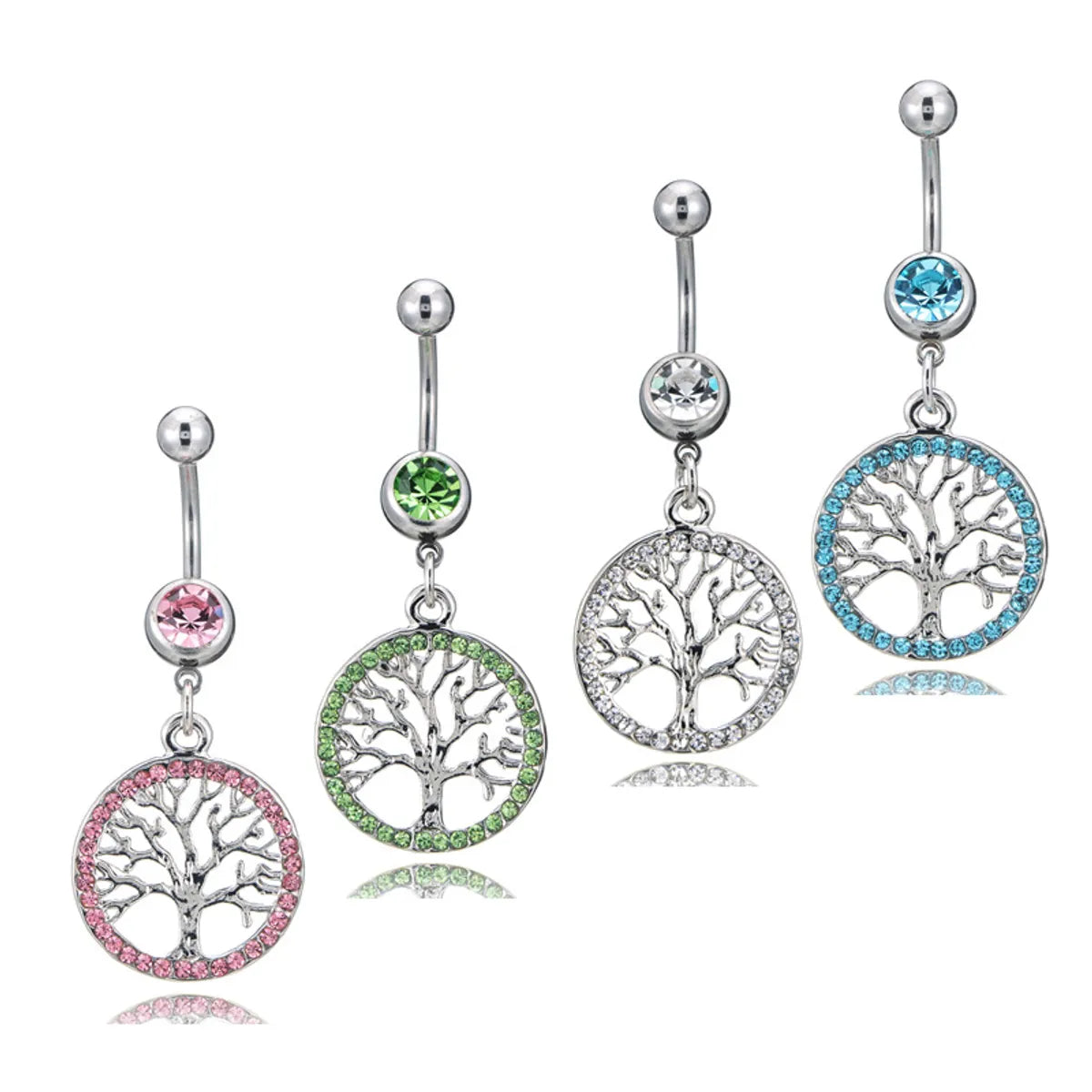 New Diamond-encrusted Happiness Lucky Tree Medical Steel Navel Nails Wholesale