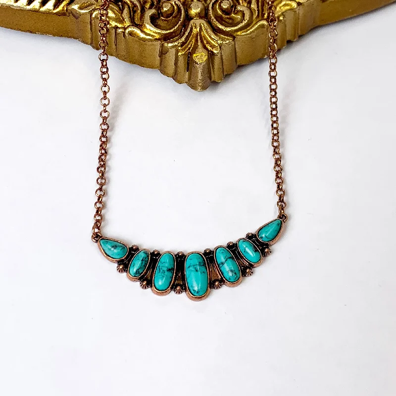 Copper Tone Chain Necklace with Faux Turquoise Stone Pendant