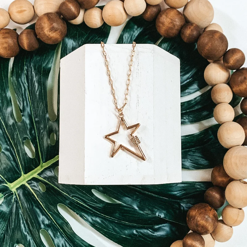 Star Outline Necklace with Crystal Accent in Gold