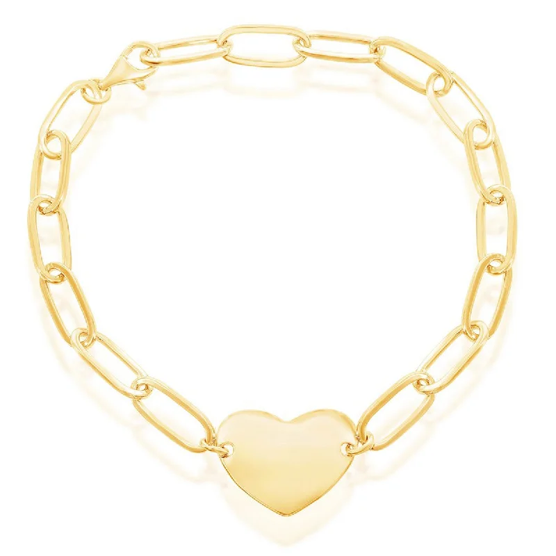 Classic Women's Bracelet - Gold Plated Sterling Polished Heart Paperclip | S-5127-GP