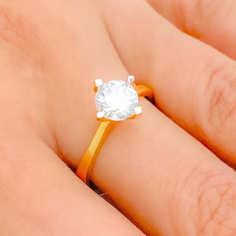 Sparkling CZ Solitaire 22k Gold Ring