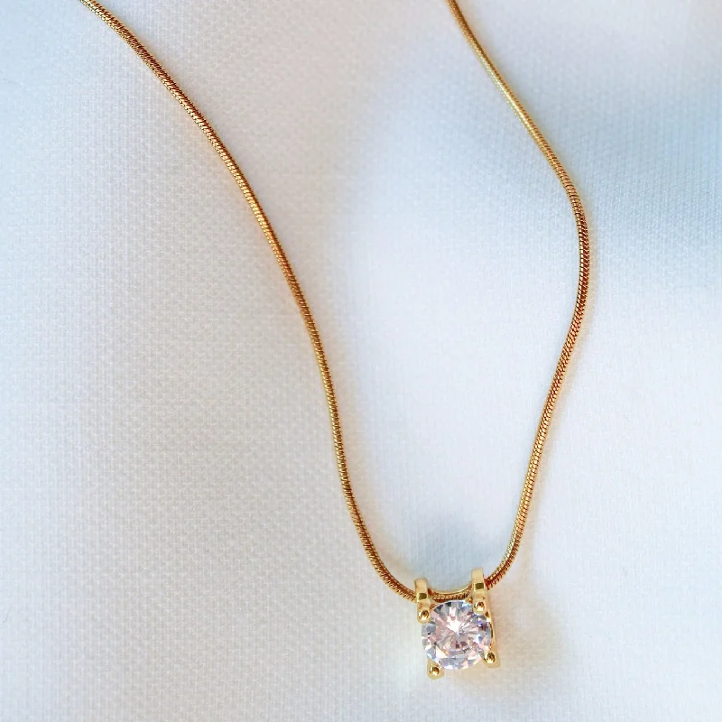 Kinsey Designs | Jenna Gold Tone Snake Chain Necklace with CZ Crystal Charm