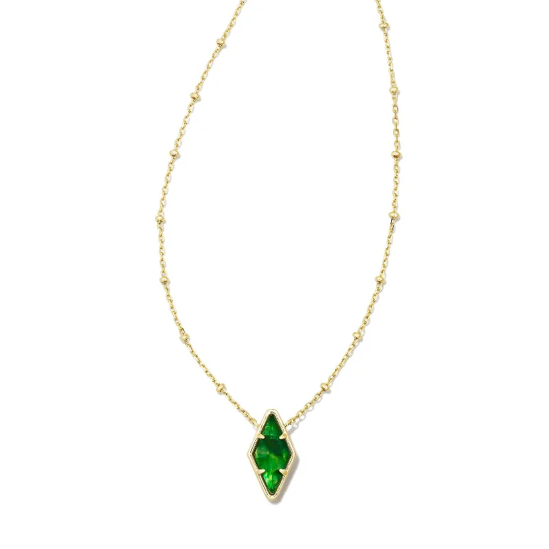 Kendra Scott | Kinsley Gold Short Pendant Necklace in Kelly Green Illusion