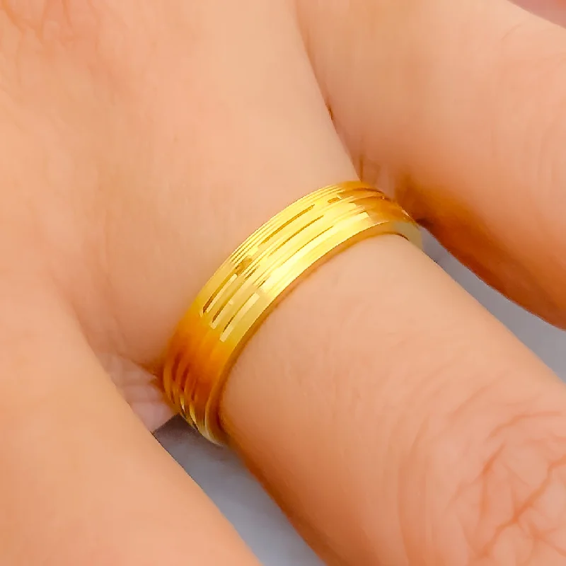 Striped Bespoke Golden 22k Gold Band