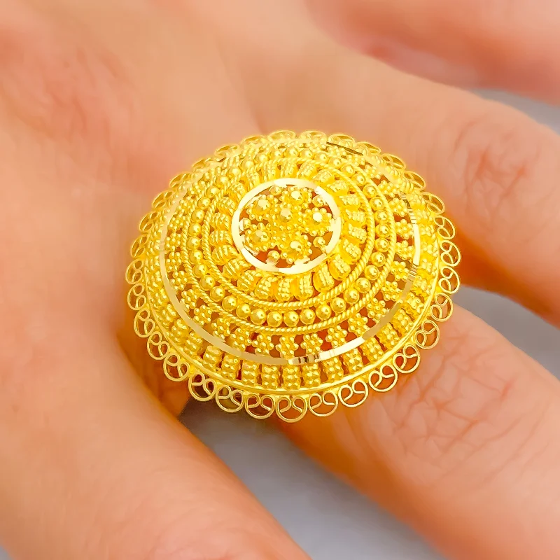 Floral Multi Bead 22k Gold Statement Ring