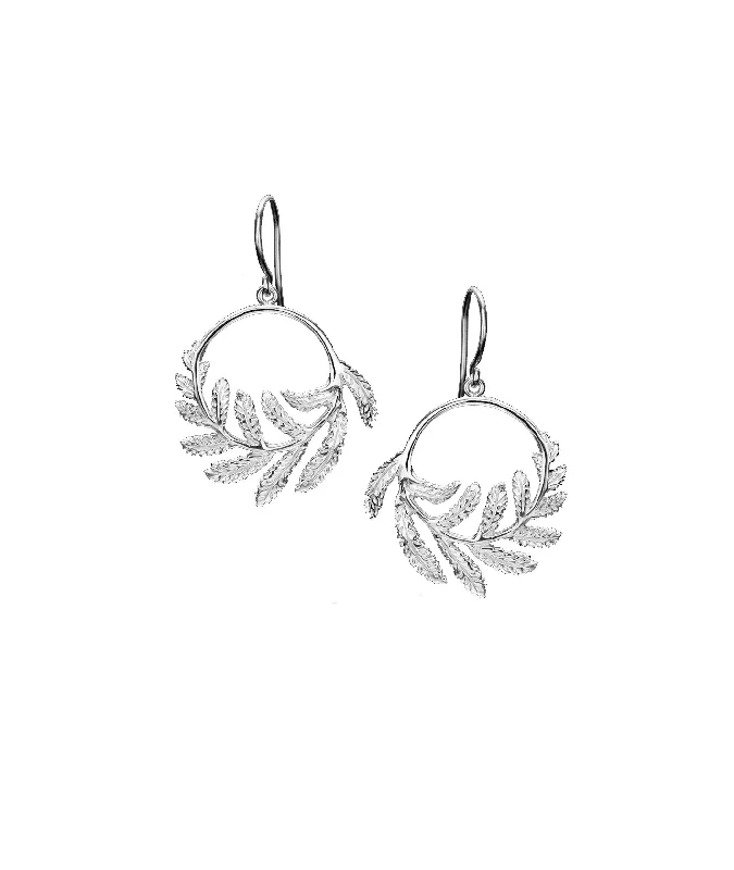 Rhinestone Earrings-Silver Fern Hoop Earrings