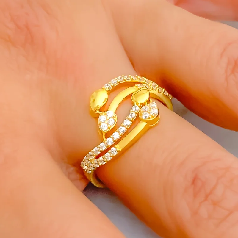 Stylish Flowy 22k Gold Trendy CZ Ring