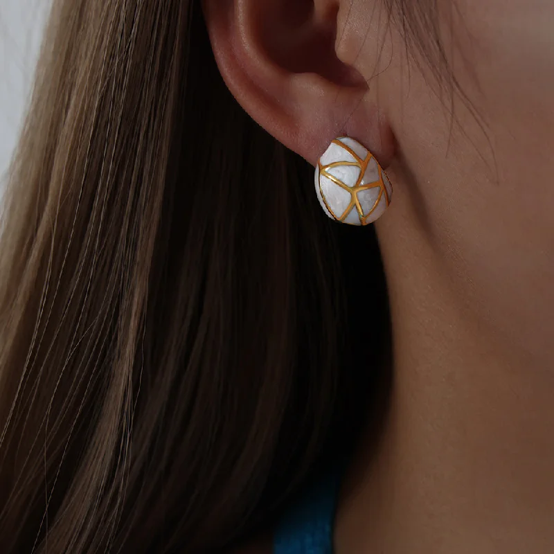 White Glaze Gold Earrings