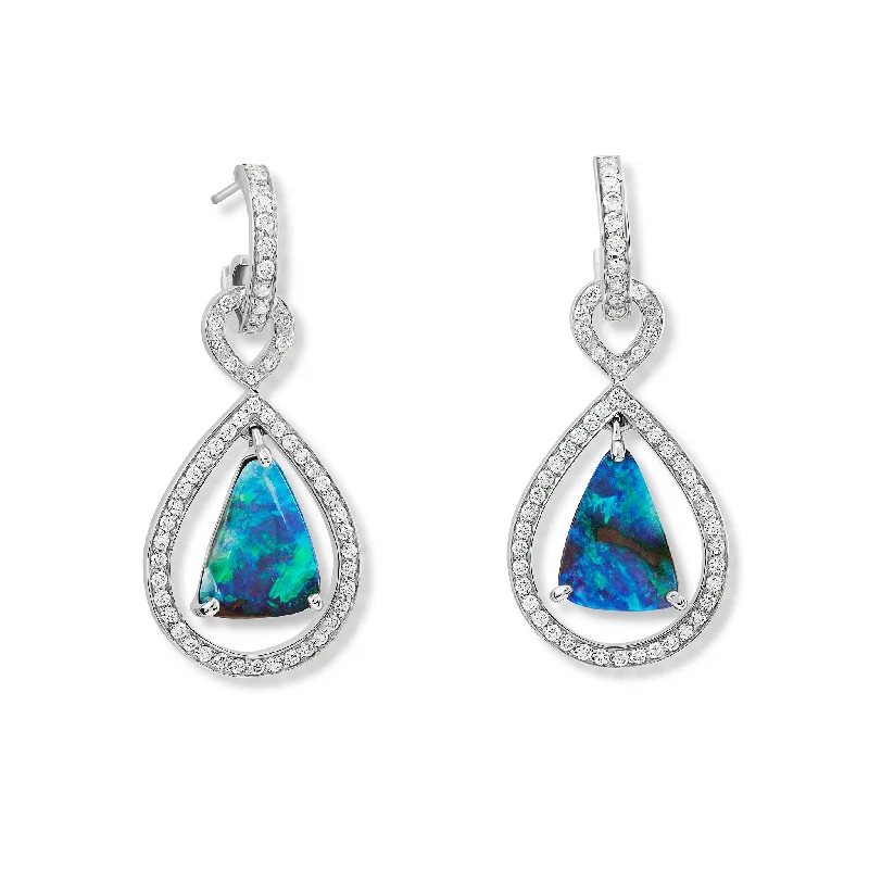 Custom Engraved Earrings-Octavia Margarita Earring Drops 18ct White Gold - Blue Opal & Diamond