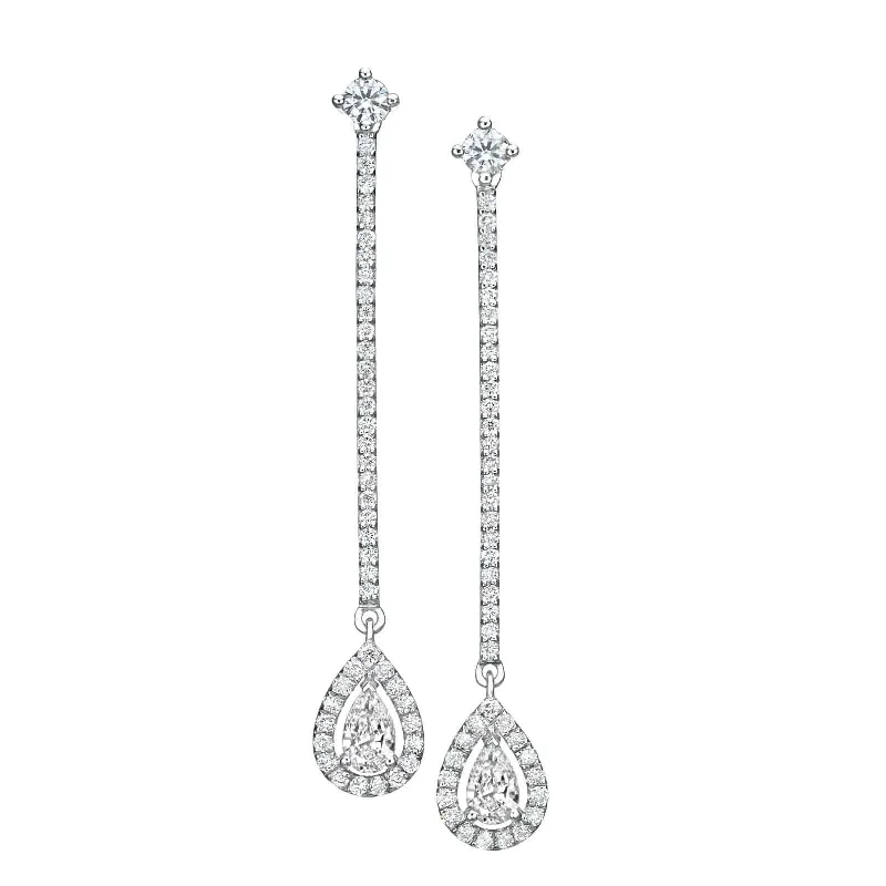 Handmade Gemstone Earrings-Pearfection Collection - 1.15 ct Drop Earrings of Diamonds in 18K White Gold