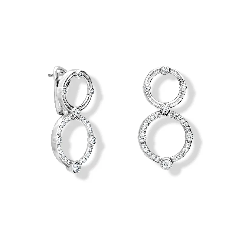 Cute Flower Earrings-Volo d'Angelo Double Earrings 18ct White Gold - Diamond