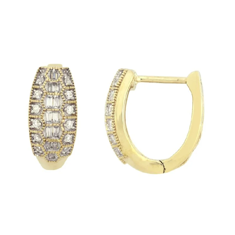 Classic Pearl Earrings-LADIES HOOP EARRINGS 0.50CT ROUND/BAGUETTE DIAMOND 10K YELLOW GOLD